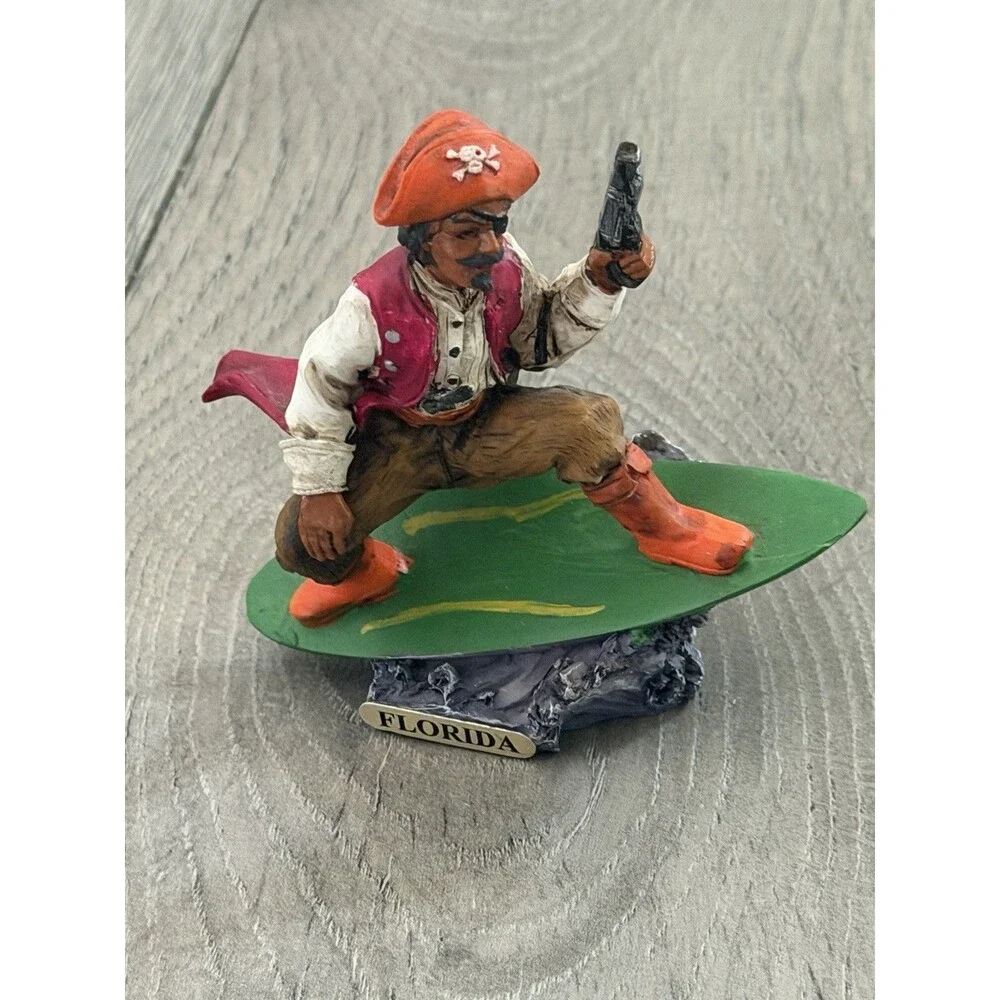 Florida Pirate Surfing Figurine Souvenir Resin Statue 3.75” Tropical Decor